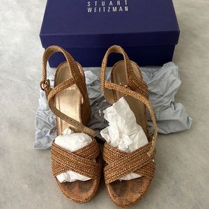 Stuart Weitzman Cork and Platform Wedges- Minx Camel Laniard